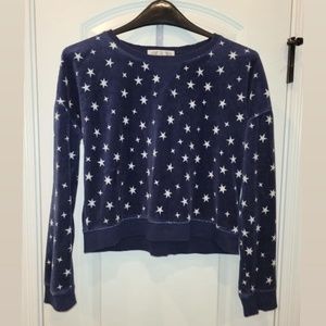 Navy Blue Stars cropped long sleeve crew